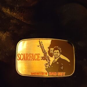 Gold and Red Scarface Belt with Engraved Design